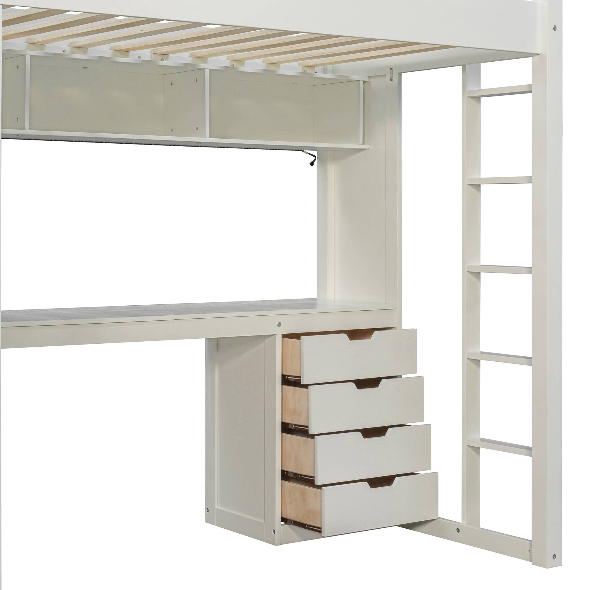 Alt View 1. Anysun - Twin Solid Wood Loft Bed with L-Shaped Desk & 4 Drawers - App-Controlled RGB Lights, USB Ports & 4-Tier Shelves - White.