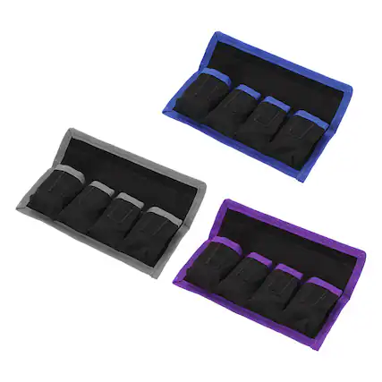 Front. Unique Bargains - Camera Battery Pouch Case, 4-Pocket Nylon DSLR Battery Holder for LP-E6, NP-FW50, EN-EL15 Batteries - Gray, Blue, Purple.