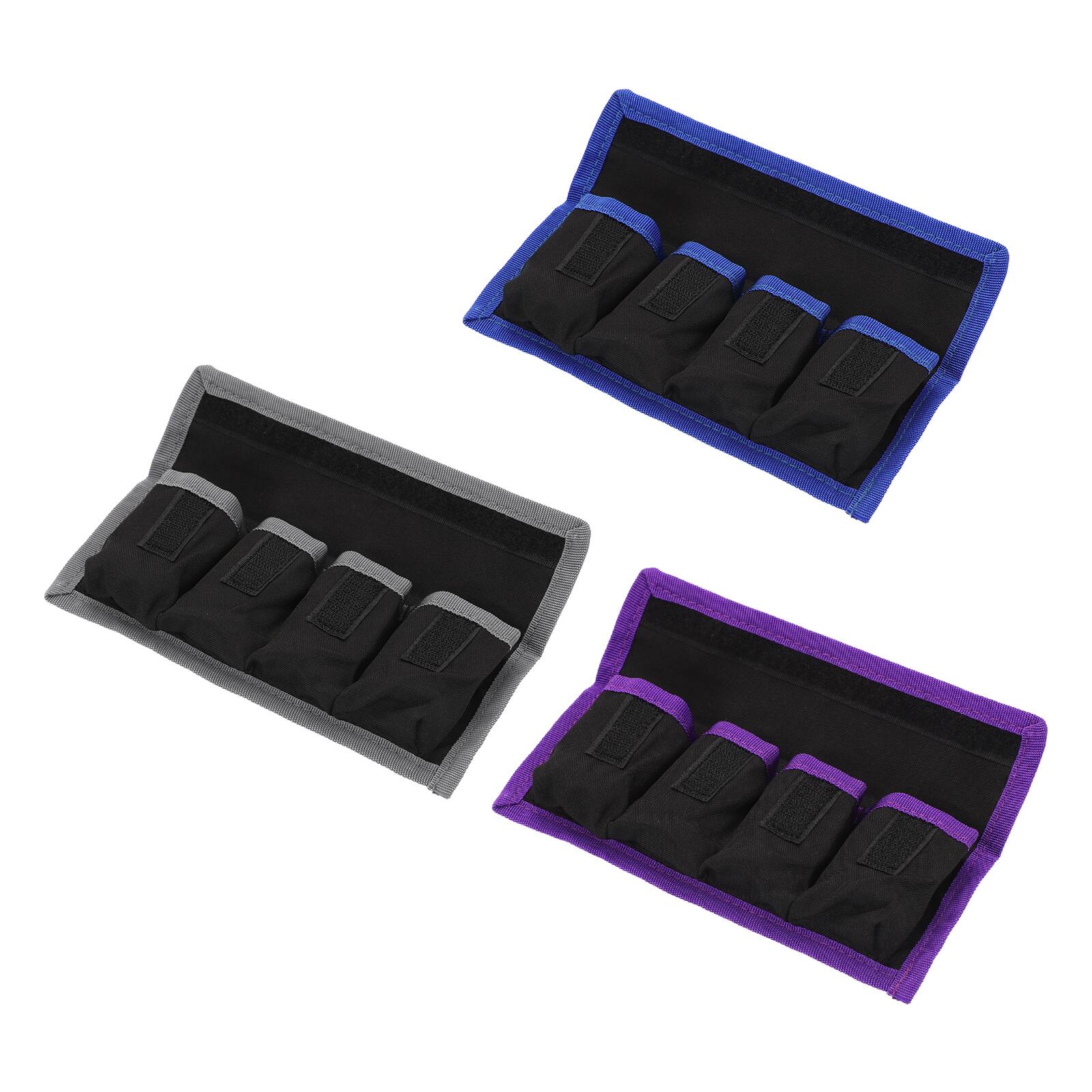 Front. Unique Bargains - Camera Battery Pouch Case, 4-Pocket Nylon DSLR Battery Holder for LP-E6, NP-FW50, EN-EL15 Batteries - Gray, Blue, Purple.