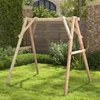 Front. Gymax - Gymax Wooden Swing Frame 67'' Solid Wood Heavy Duty A-Frame Stand with Bars Porch Lawn - Natural.