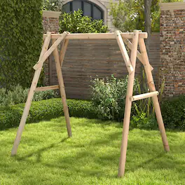 Gymax - Wooden Swing Frame 67'' Solid Wood Heavy Duty A-Frame Stand with Bars Porch Lawn - Natural