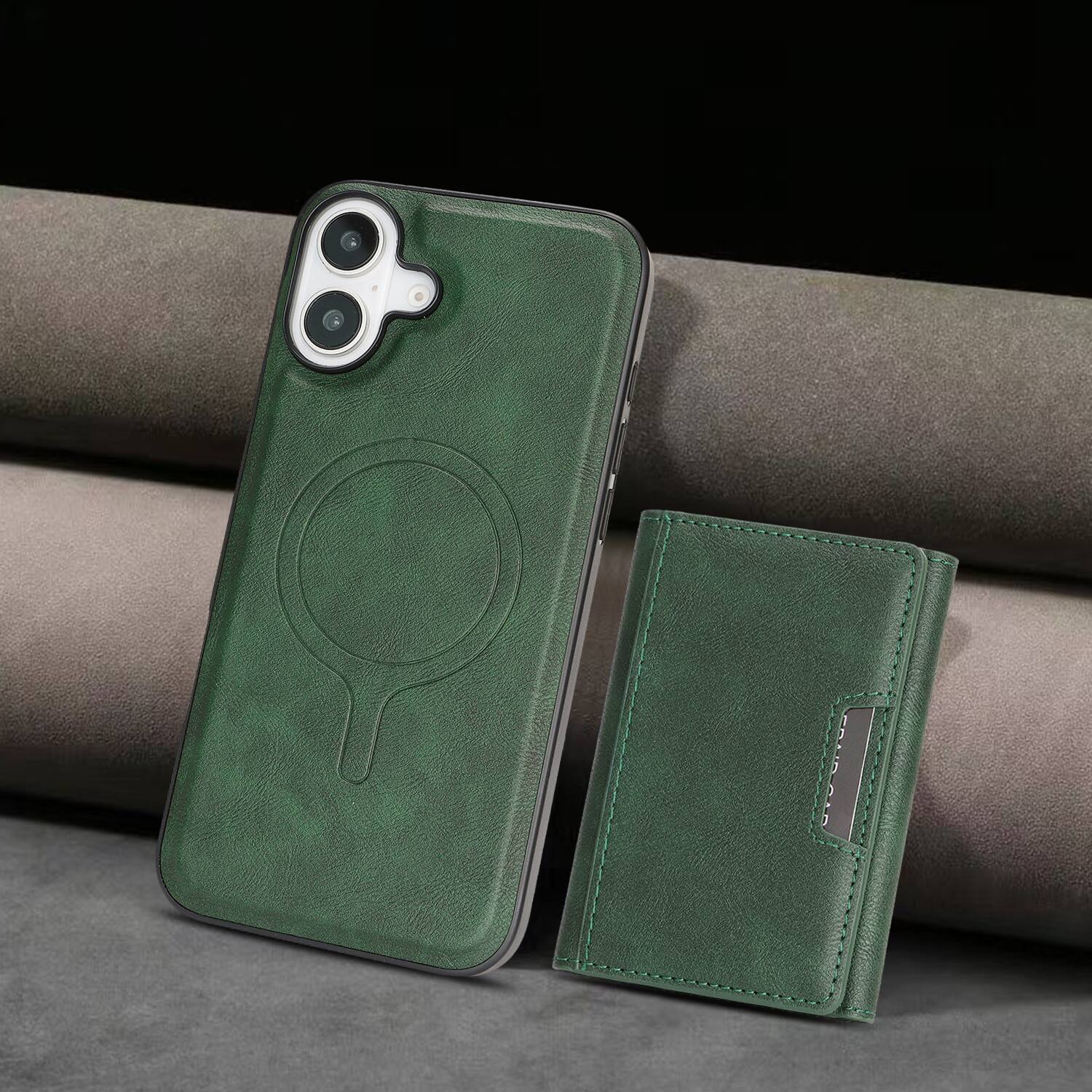 Alt View 1. Dteck - 2-in-1 Magnetic Wallet Case for Apple iPhone 17, Shockproof PU Leather Cover with Detachable 7-Card Holder - Green.
