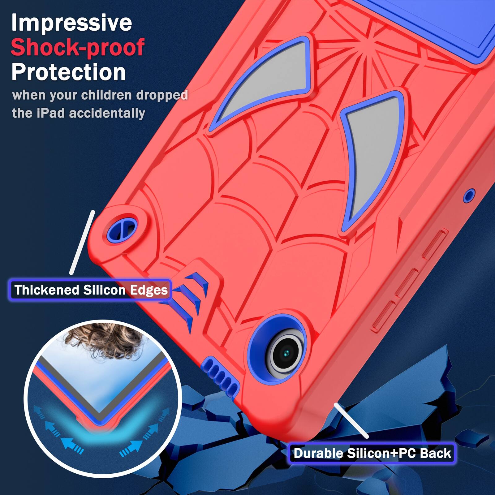 Impressive Shock-proof Protection when your children dropped the iPad accidentally

Thickened Silicon Edges

Durable Silicon+PC Back