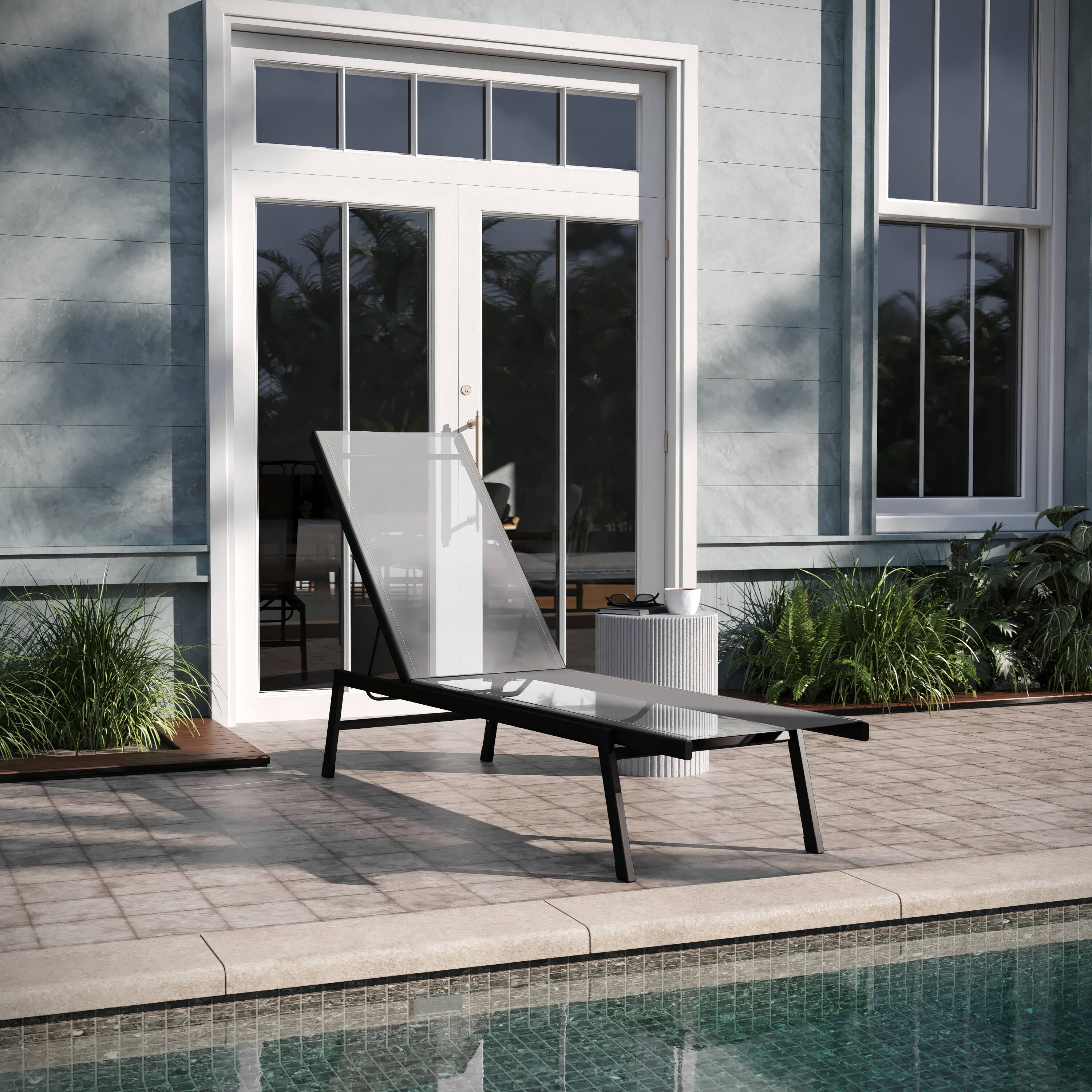 Alt View 1. Emma + Oliver - Braelin Textilene Adjustable 5 Position Patio Chaise Lounge and Metal Frame - Gray.