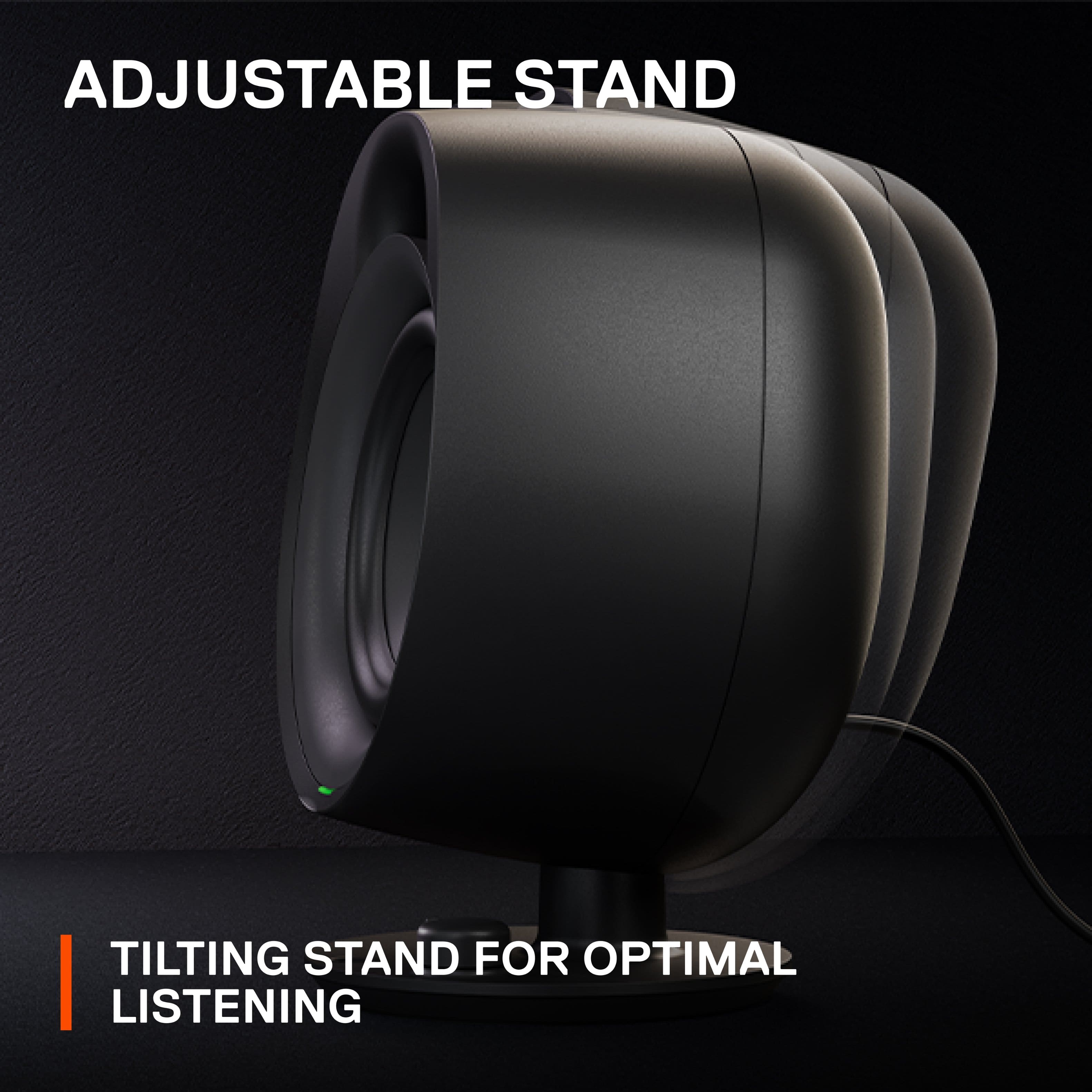 Adjustable stand tilted stand for optimal listening.