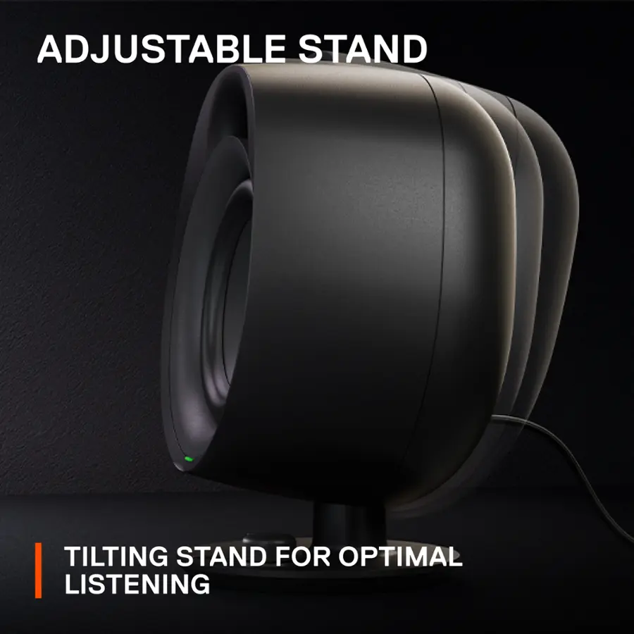 Adjustable stand tilted stand for optimal listening.