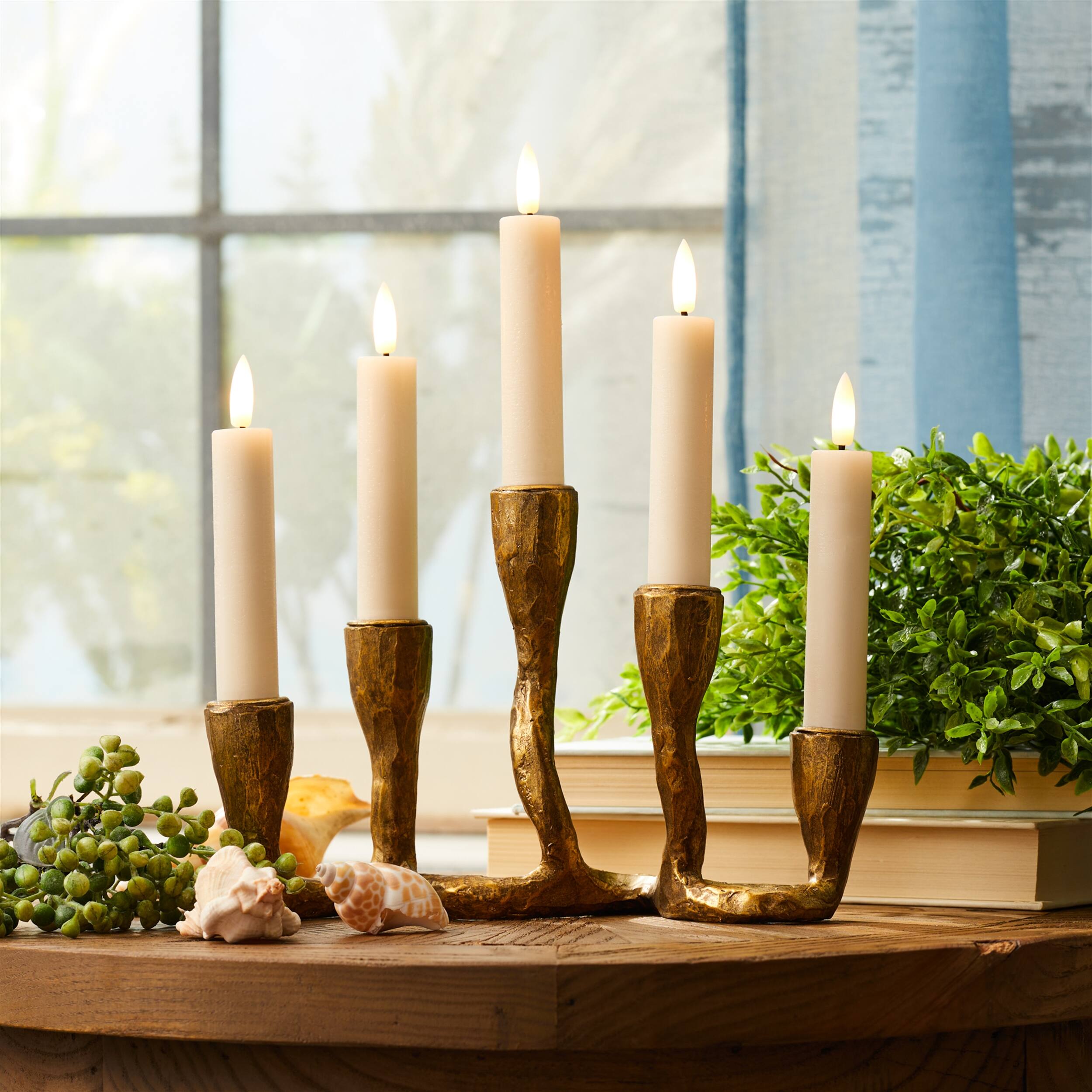 Angle. BreeBe - Multi Taper Candle Holder (Set of 4) - Gold.
