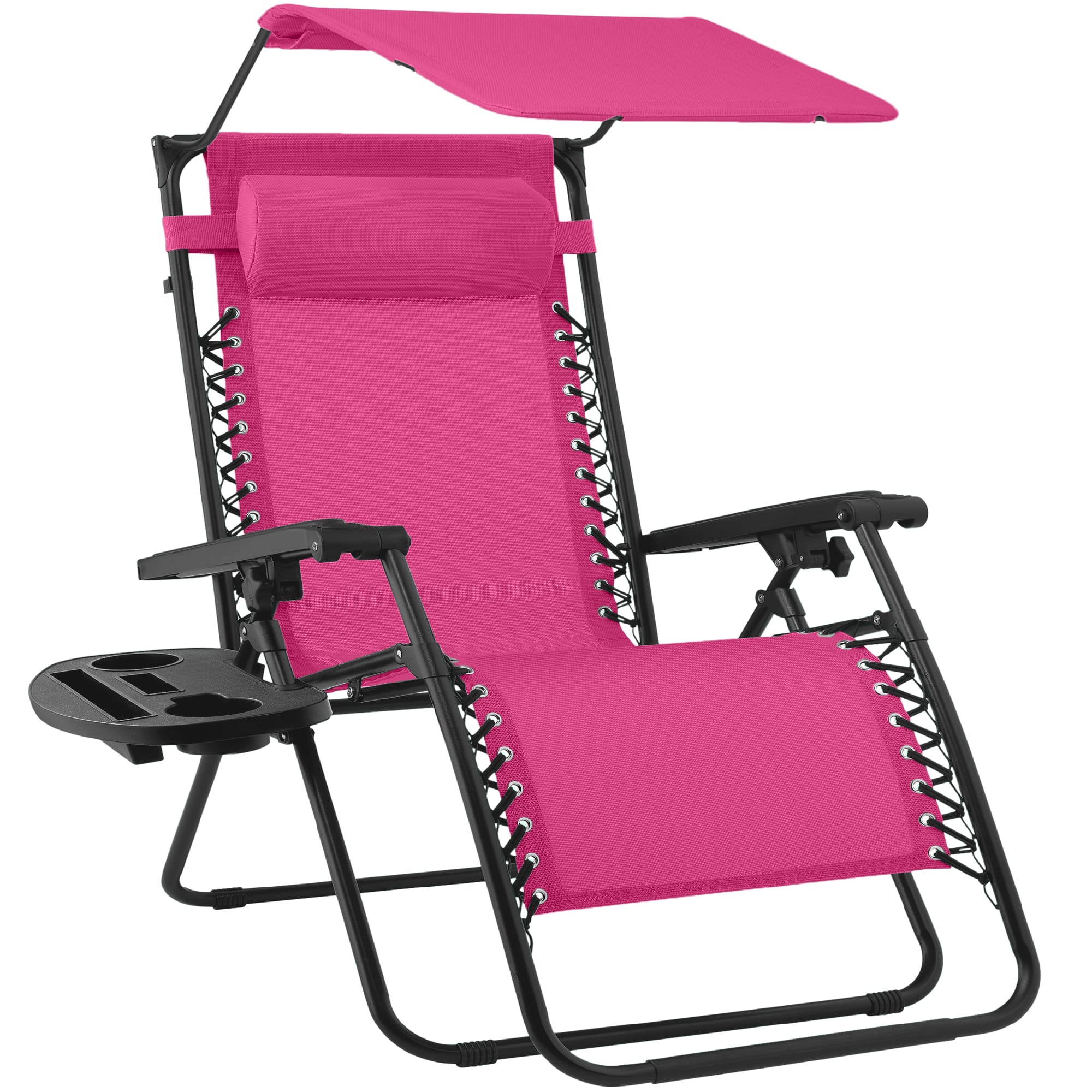Front. Best Choice Products - Best Choice Products Folding Zero Gravity Recliner Patio Lounge Chair w/ Canopy Shade, Headrest, Tray - Hot Pink/Black - Hot Pink/Black.