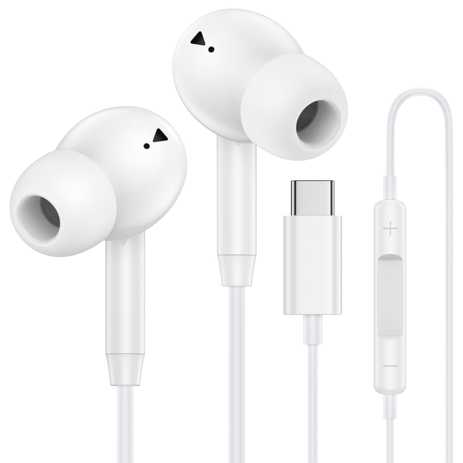 Front. GlowWise - USB-C Wired Earbuds with Microphone for iPhone 15/16/17 Series & Samsung, In-Ear Headphones - White.