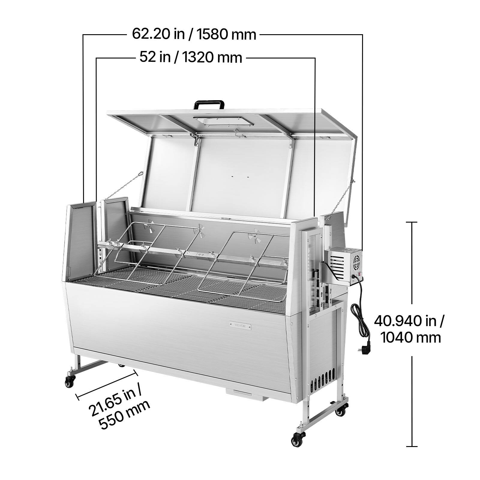 62.20 in / 1580 mm  
52 in / 1320 mm  
40.940 in / 1040 mm  
21.65 in / 550 mm