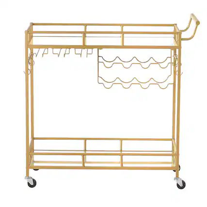 Front. VEVOR - Bar Cart, 2 Tiers Home Kitchen Serving Carts, Modern Rolling Utility Station on Wheels, Drink Beverage Trolley - Gold.