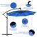 The image features a blue umbrella with a sturdy core and eight supporting ribs, providing extra strength. It has a large air vent to allow cool air to flow through and offer superior comfort. The umbrella is made of high-quality and waterproof polyester fabric, ensuring long-lasting use. Additionally, the umbrella has an off/on switch on the rib, allowing for easy control of the light. The umbrella also has 40 bright LED lights, which can create a relaxing atmosphere and enhance the romantic ambiance.