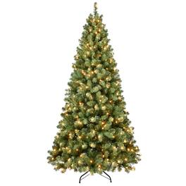 BreeBe - 7ft Pre-Lit PVC Christmas Tree with 400 UL Lights - Green