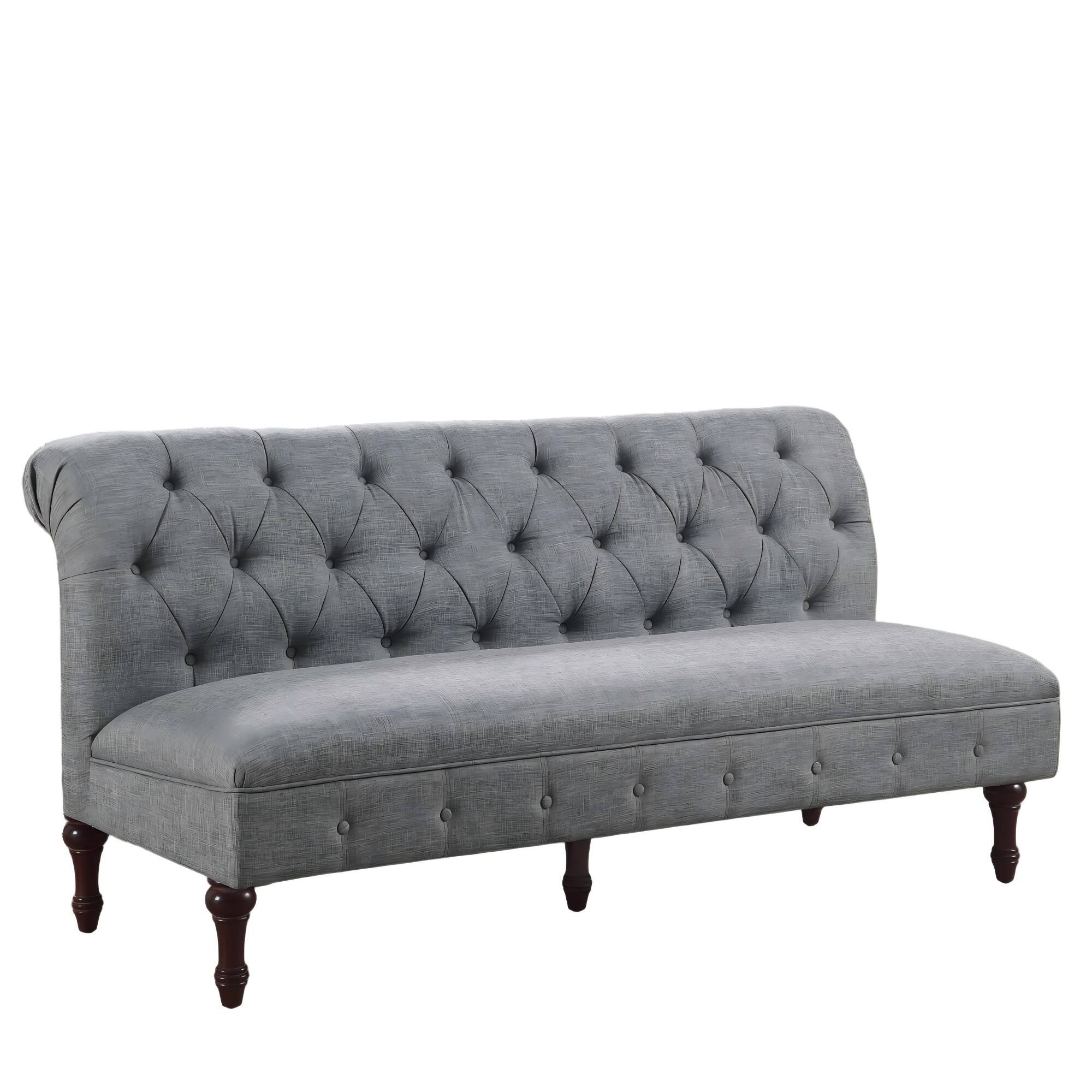 Alt View 3. Boyel Living - Tufted Linen Sofa with Solid Wood Legs - Light Gray.