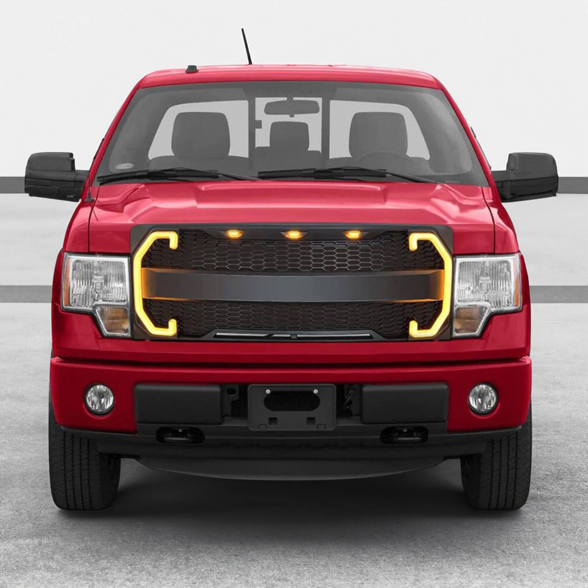 Alt View 3. AMERICAN MODIFIED - AMERICAN MODIFIED Raptor Style Mesh Grille w/Turn Lights for 2009-2014 Ford F150 - 09-14 F-150 (Raptor Style w/DRL & Turn Signal).