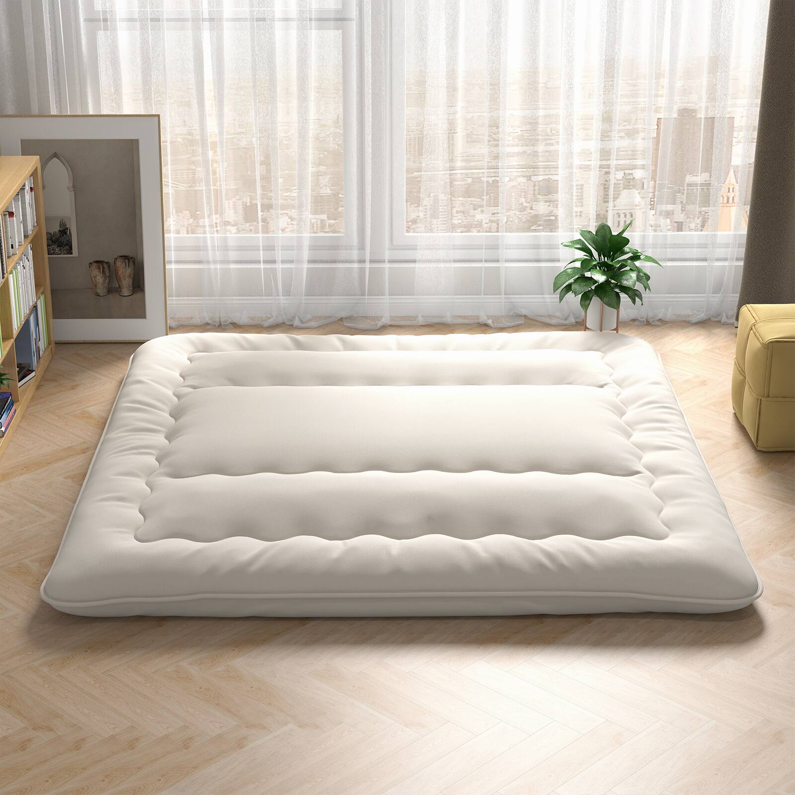 Alt View 1. Costway - Costway King Futon Mattress Japanese Floor Sleeping Pad Washable Cover Carry Bag Beige - Beige.