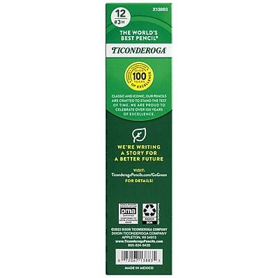12 #3H X13883  
THE WORLD'S BEST PENCIL  
TICONDEROGA  
100% OF CLASSIC AND KONIC OUR PENCILS ARE CRAFTED TO STAND THE TEST OF TIME. WE ARE PROUD TO CELEBRATE OVER 100 YEARS OF EXCELLENCE.  
WE'RE WRITING A STORY FOR A BETTER FUTURE  
VISIT [WEBSITE] FOR DETAILS!  
pma  
2022  
TICONDEROGA COMPANY  
TICONDEROGA COMPANY  
APPLETON, WI 54912  
0 72067 13883  
MADE IN MEXICO