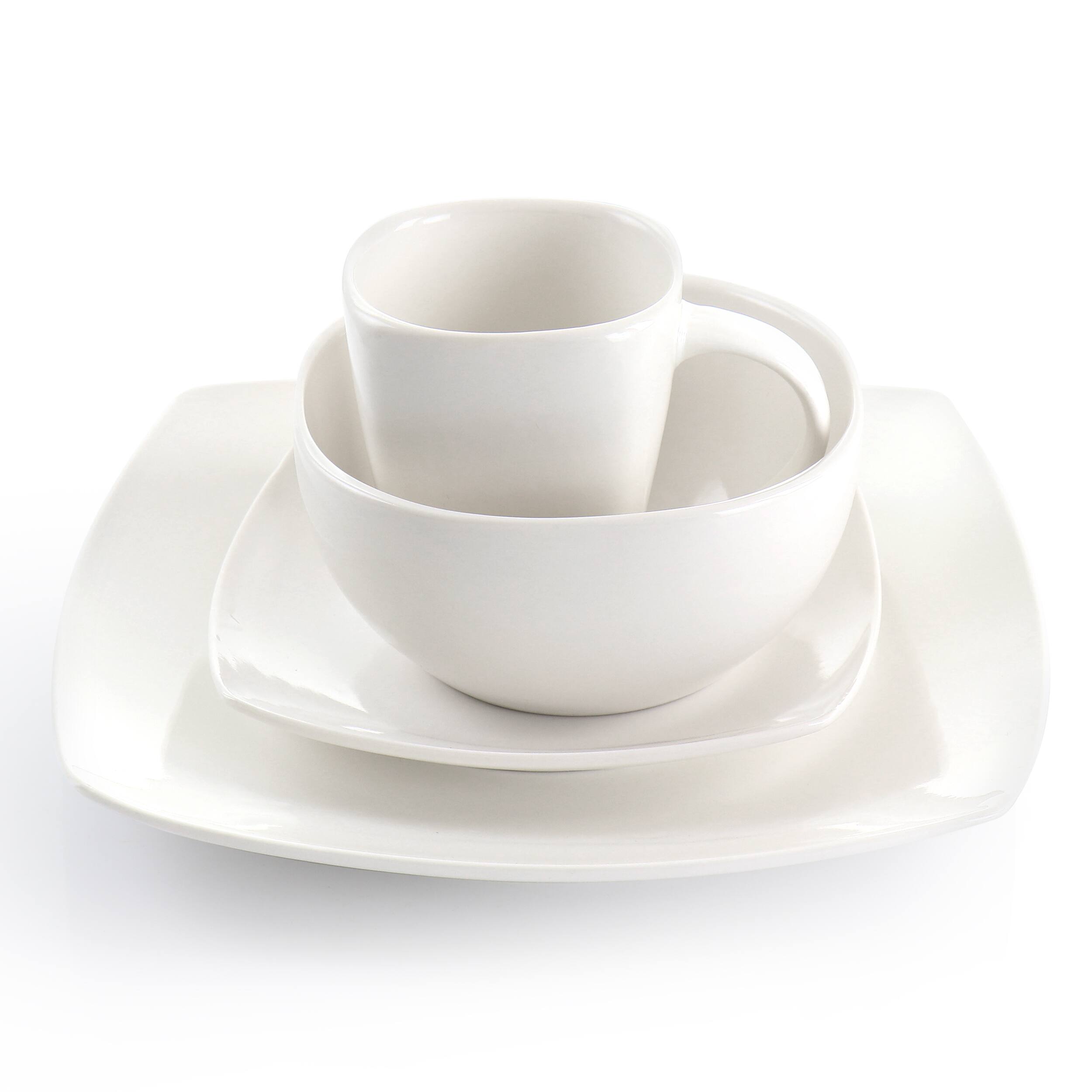 Alt View 1. Gibson - Gibson Elite Soho Lounge 16 Piece Square Fine Ceramic Dinnerware Set in White - White.