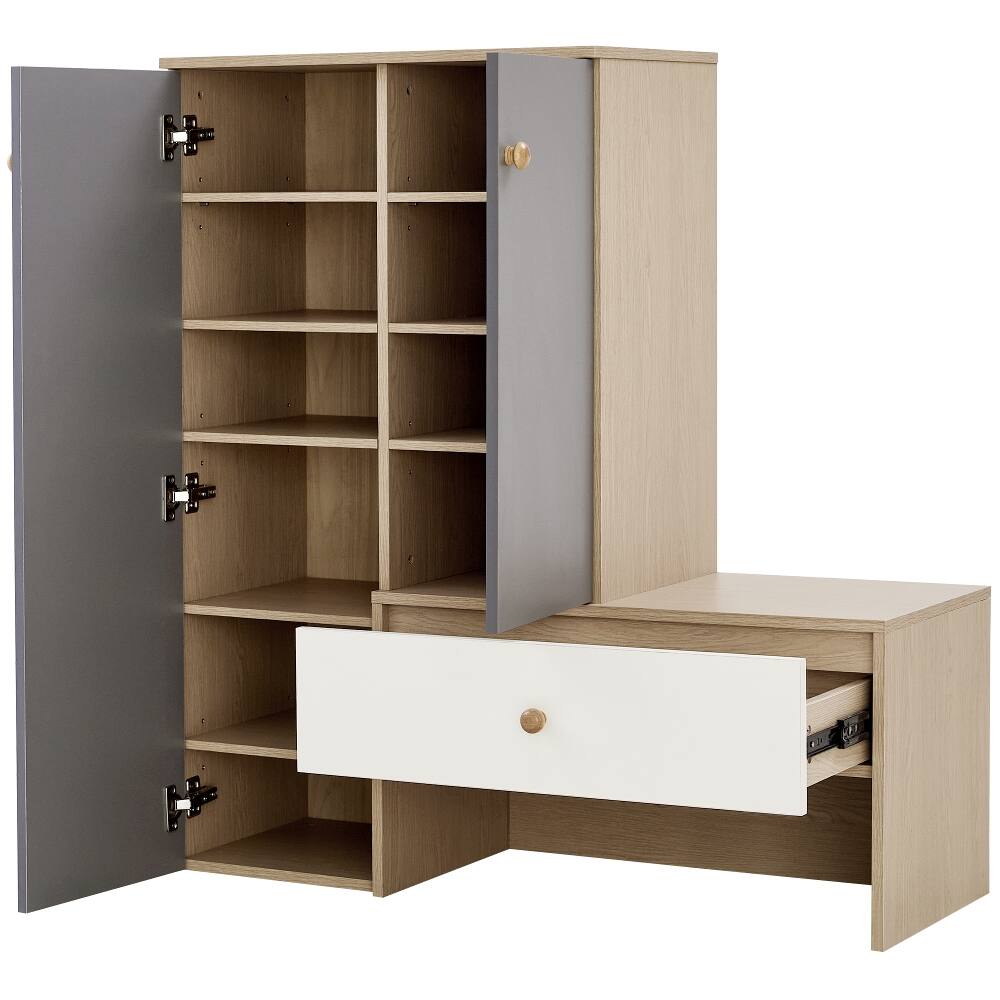 Alt View 3. Loheer - Loheer 12 Pair Shoe Cabinet, 43.25"H Shoe Storage Organizer with Bench, White & Gray - White, Grey, Natural.