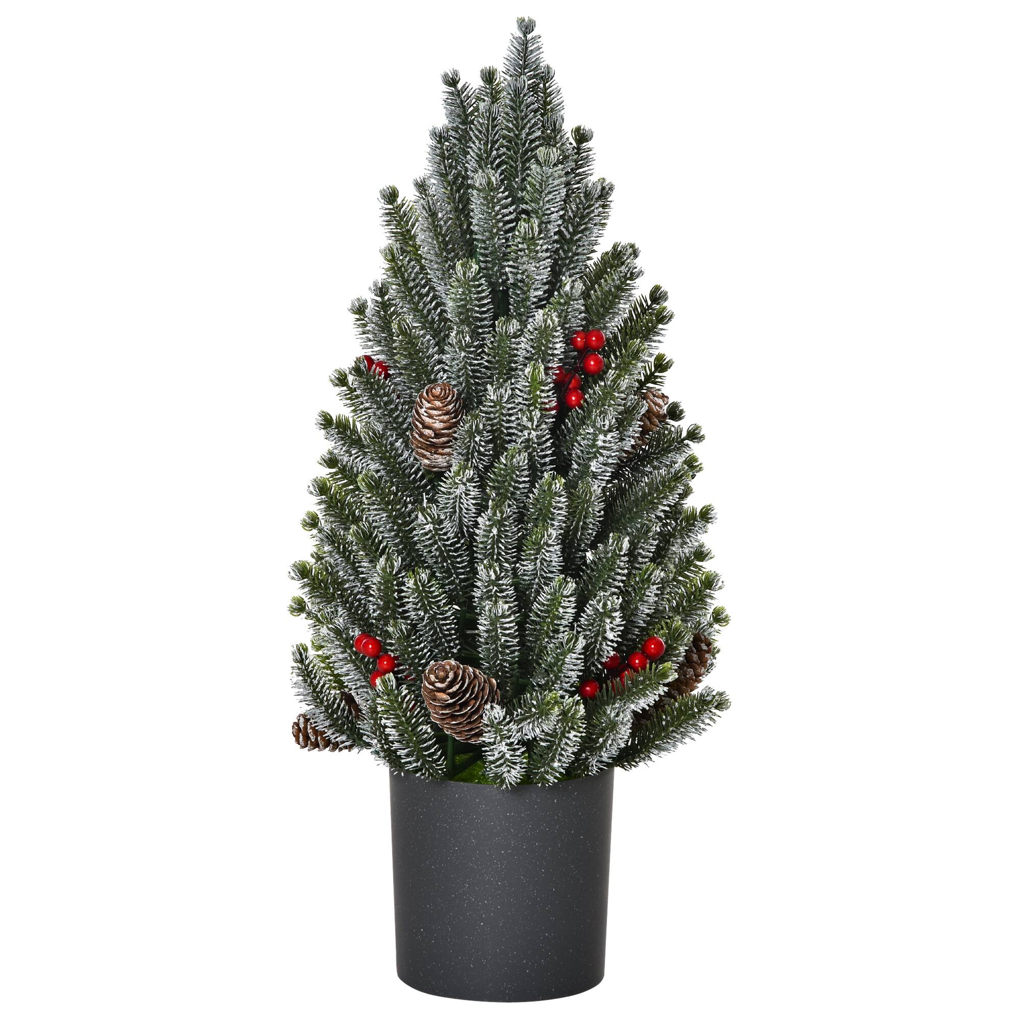 Lirago - 18 Inch Unlit Miniature Snow Flocked Tabletop Artificial Christmas Tree Pine Cones Berries - Green
