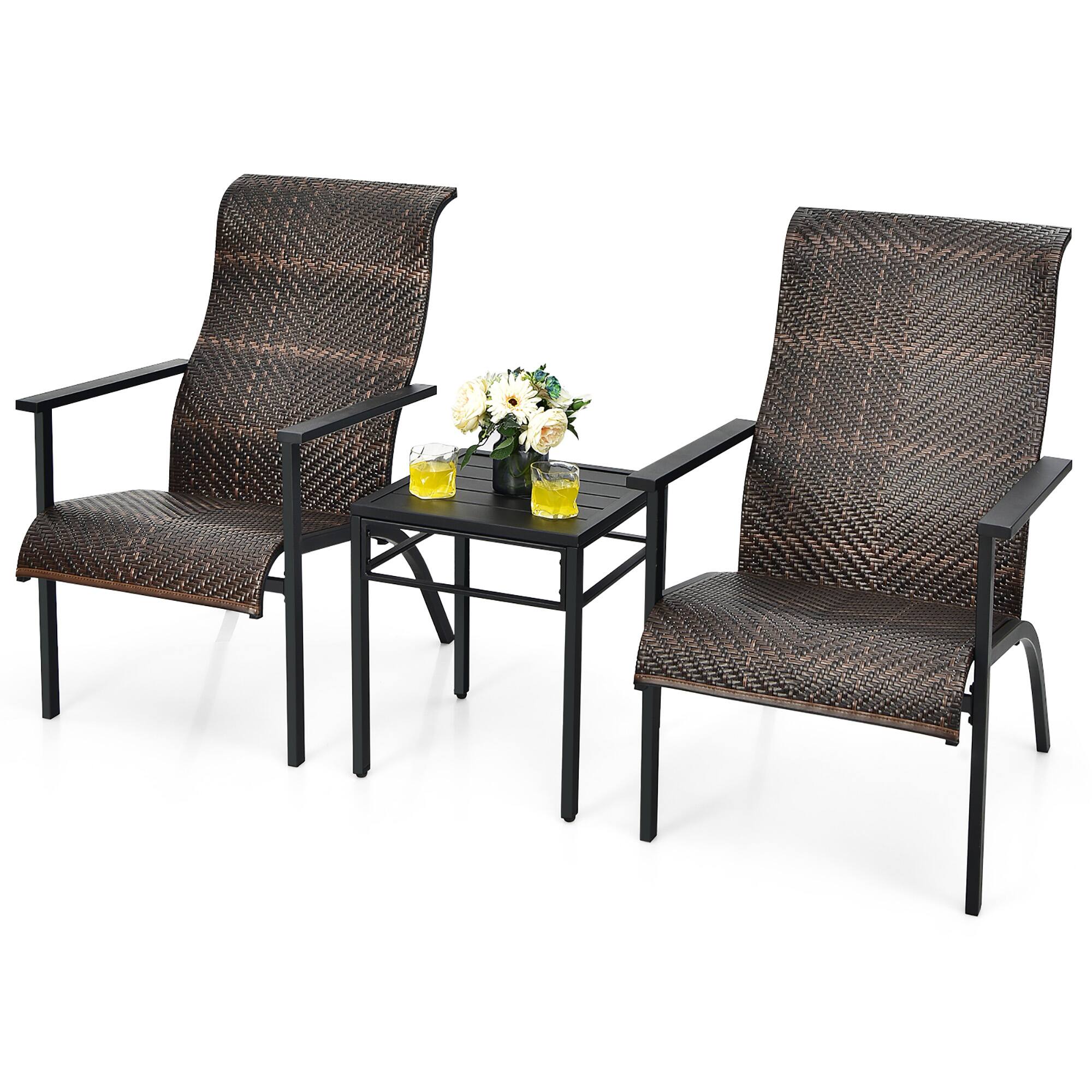 Alt View 1. Gymax - Gymax 3PCS Rattan Bistro Chair Set Patio Furniture Set W/Table Mix Brown - Mix Brown.
