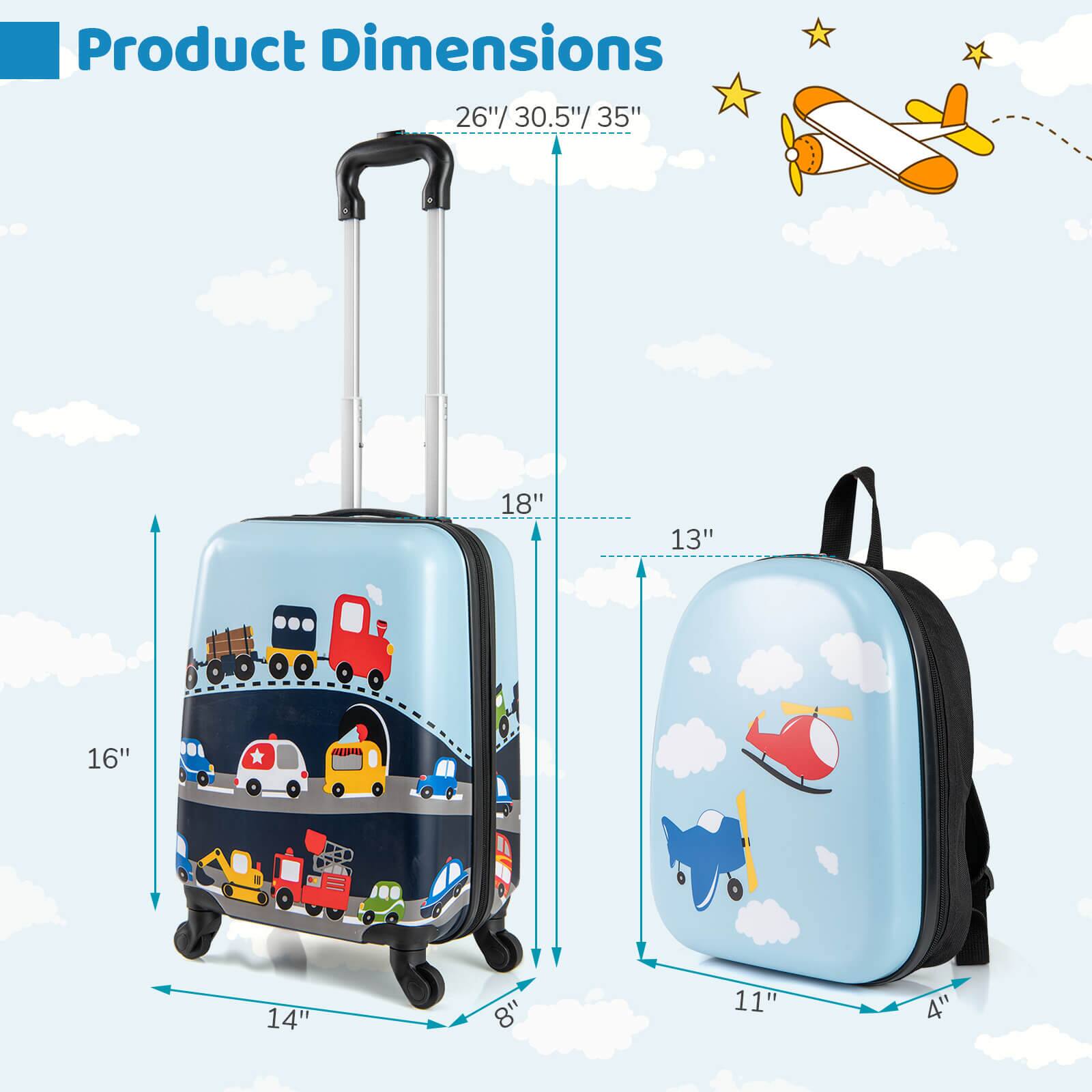 Product Dimensions

- Luggage: 26"/30.5"/35"
  - Height: 35"
  - Width: 18"
  - Depth: 13"
  - Handle Height: 16"
  - Bottom Width: 14"
  - Bottom Depth: 8"

- Backpack: 11"/8"/4"
  - Height: 11"
  - Width: 8"
  - Depth: 4"