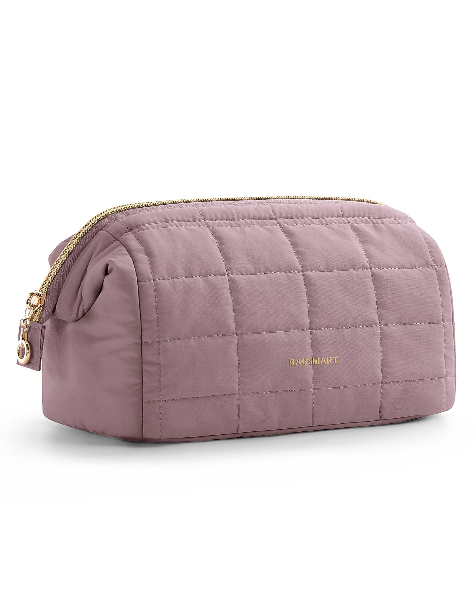 Left. Bagsmart - Wide-open Makeup Bag Cosmetic Pouch Organizer Travel Toiletry Bag Essentials Accessories for Women Girls - Purple.