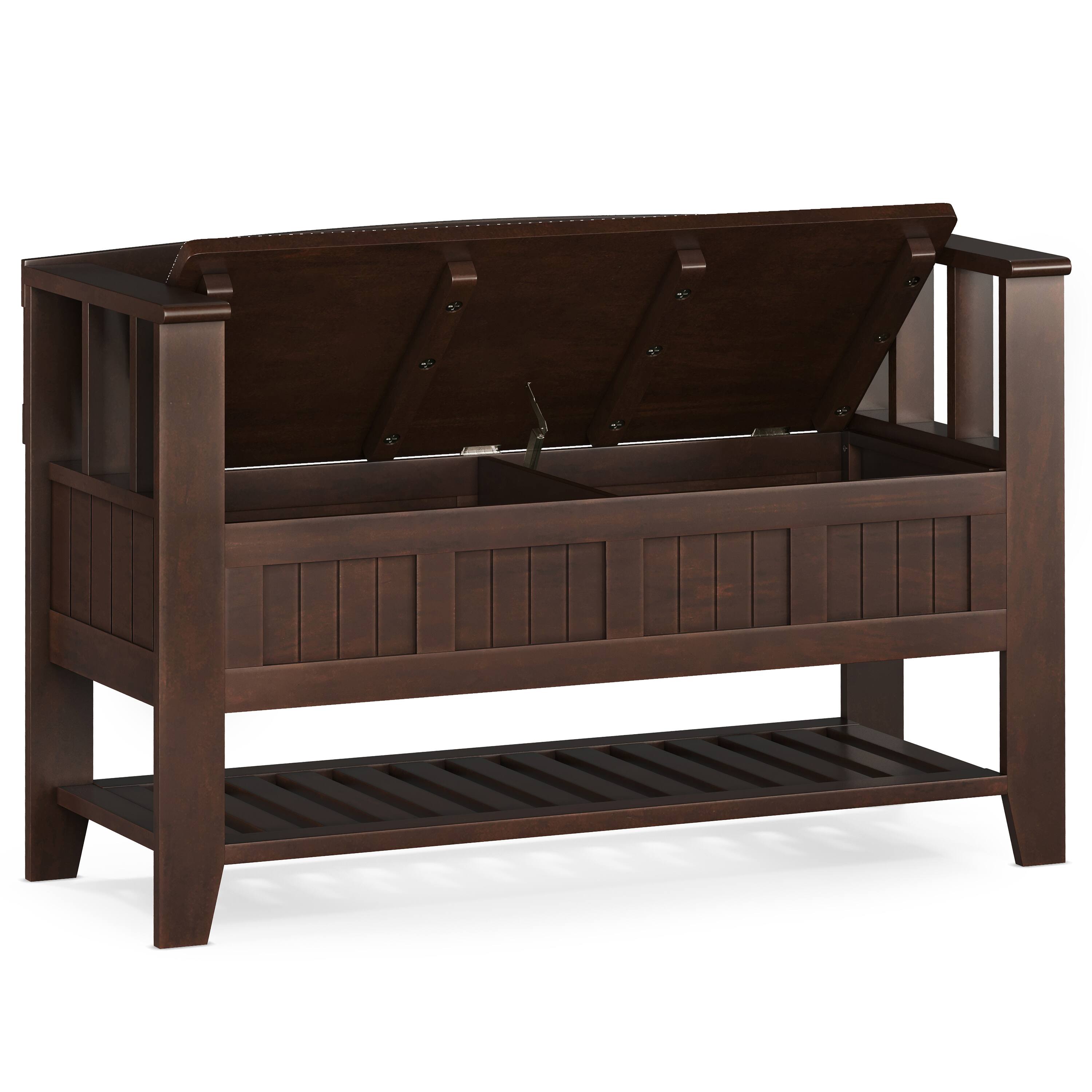 Back. Simpli Home - Acadian Solid Wood 48 inch Wide Storage Bench with Shelf and 36 inch Wide Storage Cabinet in Brunette Brown - Brunette Brown.
