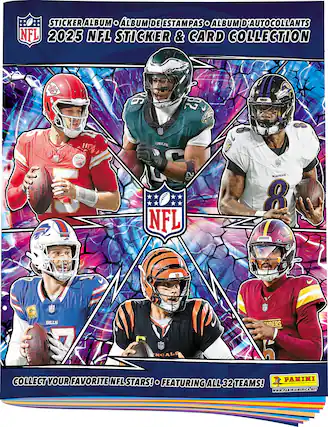 STICKER ALBUM - ÁLBUM DE ESTAMPAS - ALBUM D'AUTO-COLLANTS
2025 NFL STICKER & CARD COLLECTION
COLLECT YOUR FAVORITE NFL STARS! - FEATURING ALL 32 TEAMS!
WWW.PANINIAMERICA.NET