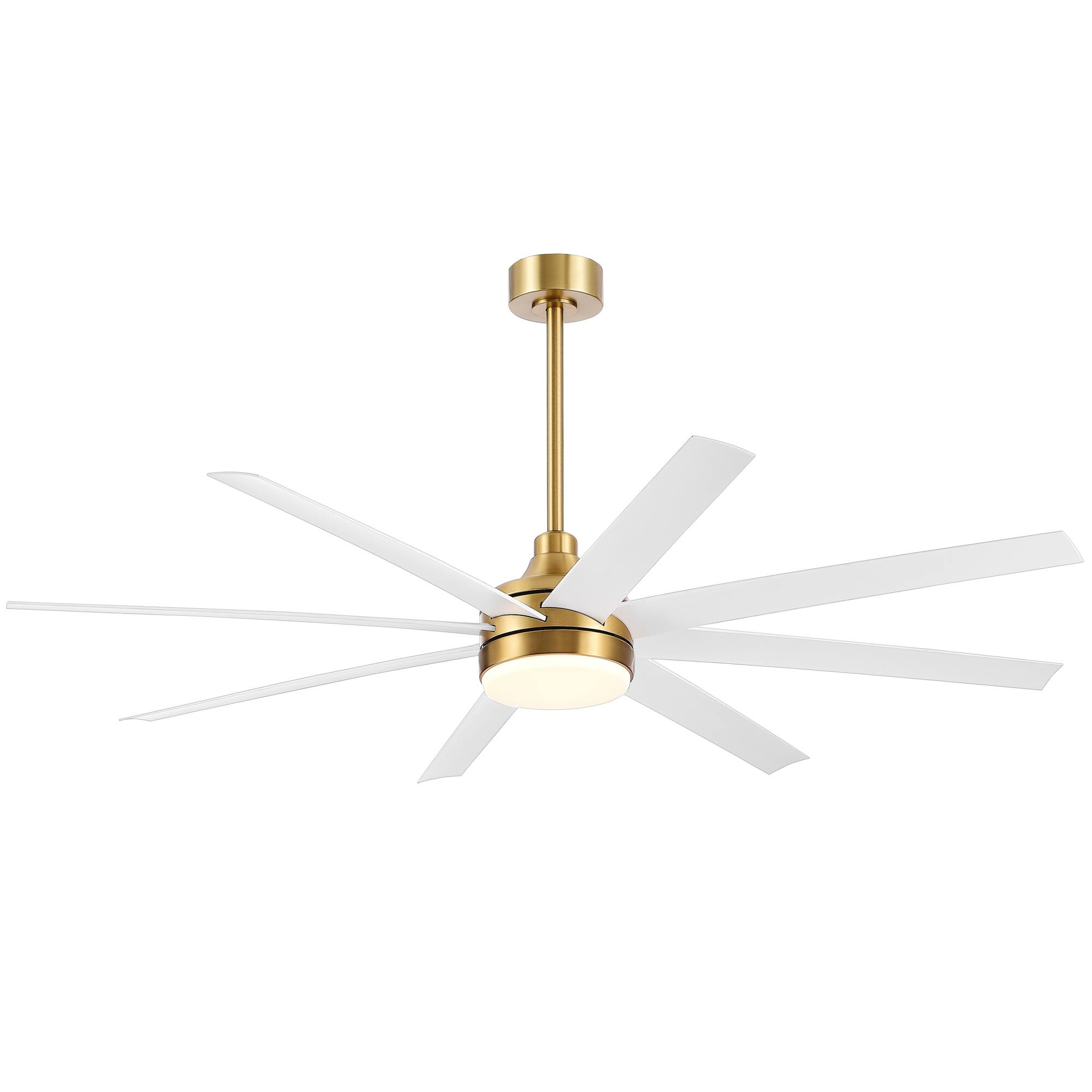 Angle. Breezary - 65-Inch Ceiling Fan with 8 ABS Blades, 6-Speed DC Motor, Remote Control with Timer, 2 Downrods, Light/No-Light Options - Gold and White (With Light).