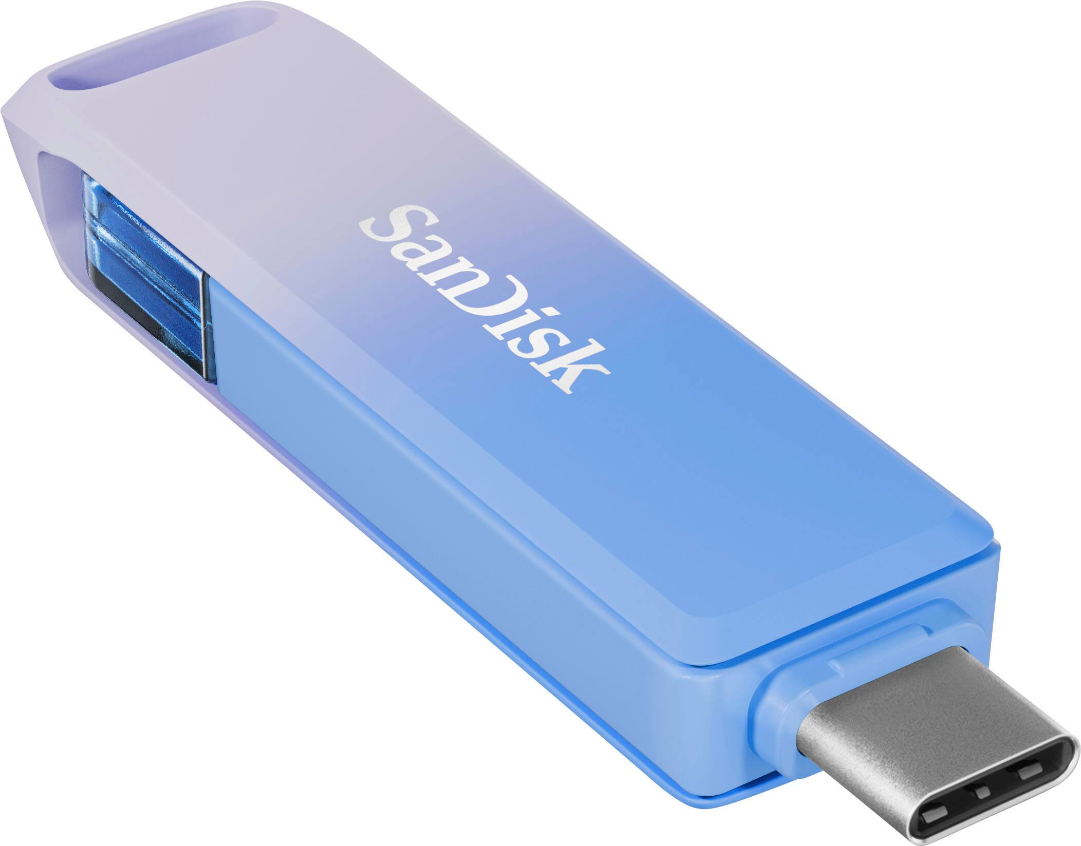 Angle. SanDisk - SanDisk Creator Phone Drive 128GB  USB Type C and Lightning connectors - blue.