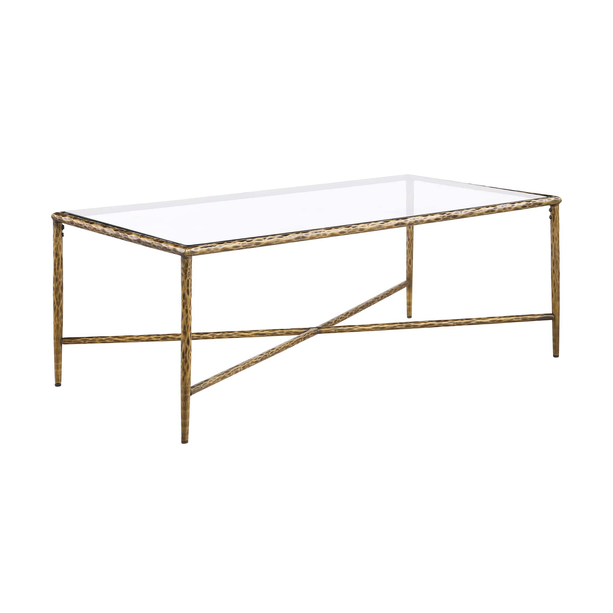 Boyel Living - Rectangular Hammered Metal Coffee Table with Tempered Glass Top - Matte Gold price history on PriceWatchPro
