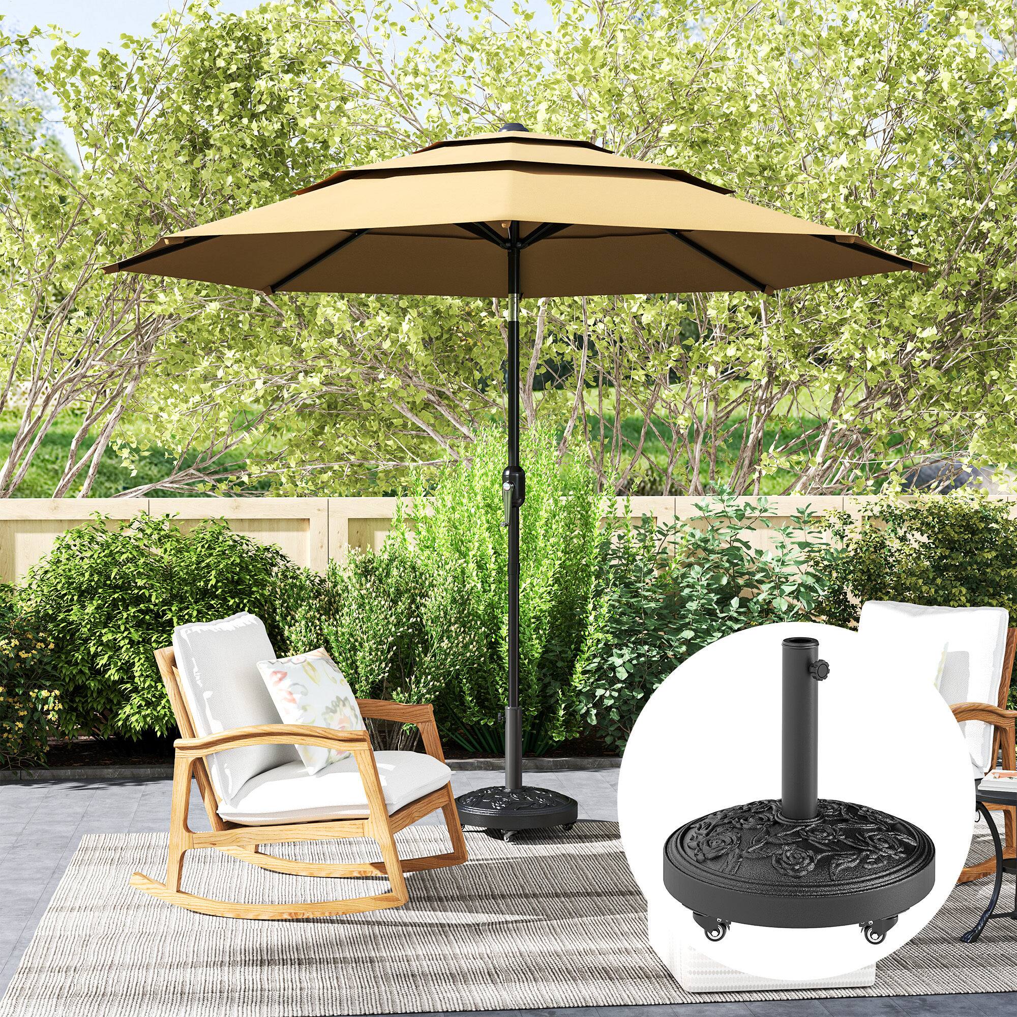 Alt View 5. Outsunny - Round Patio Umbrella Base, 46 lbs Resin Umbrella Base with Wheels, Outdoor Umbrella Stand for 1.3"/1.5"/1.9" Umbrella - Black.