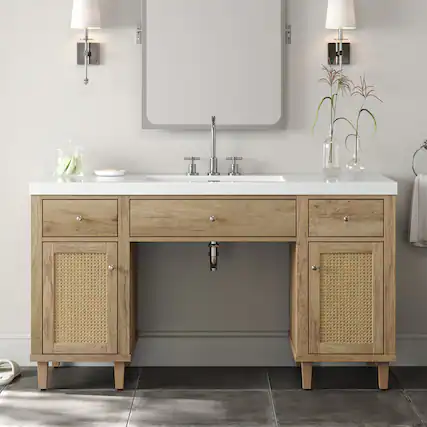 Front. Loheer - 60" Single Sink Bathroom Vanity - Wheelchair-Accessible with 28.35" Knee Space, SMC Sink & Soft-Close Storage - Wood.