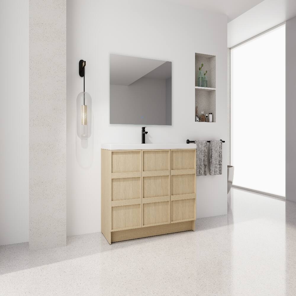 Left. Loheer - Loheer 48 inch freestanding bathroom vanity with resin sink, Dune Oak - Oak.
