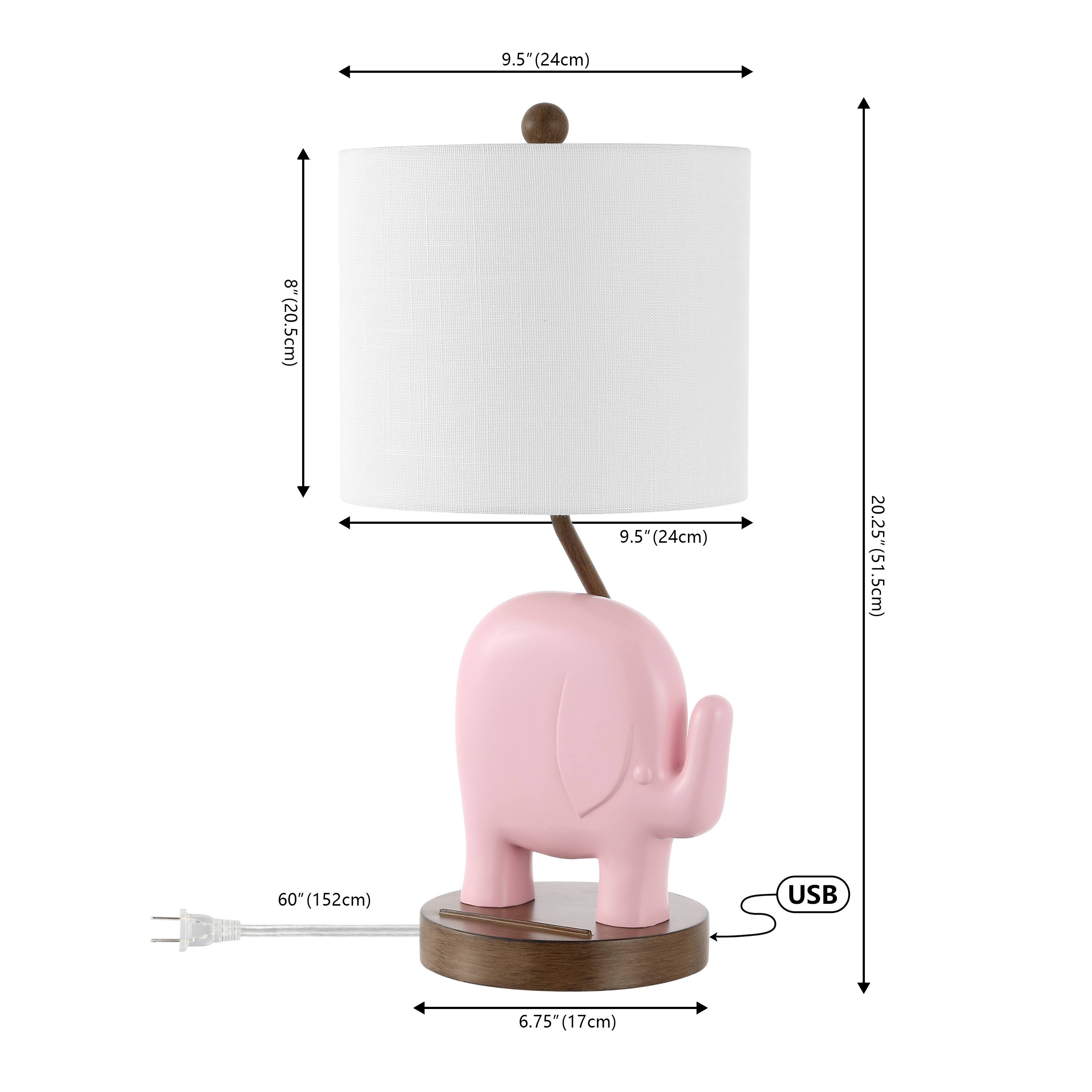 9.5" (24cm)  
8" (20.5cm)  
9.5" (24cm)  
20.25" (51.5cm)  
60" (152cm)  
USB  
6.75" (17cm)