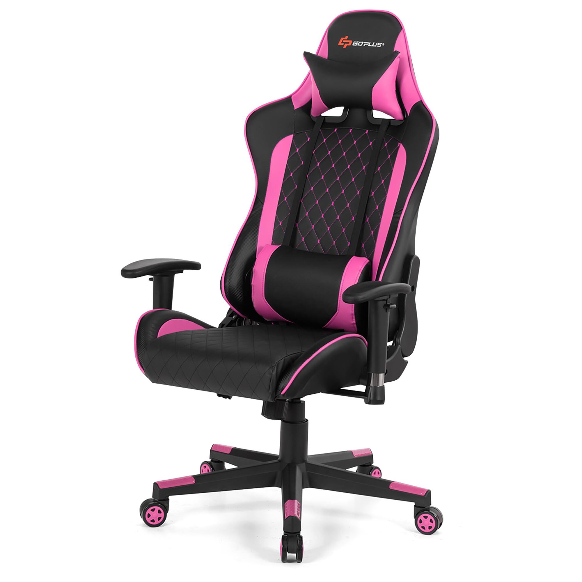 Alt View 17. Costway - Massage Gaming Chair with Headrest - Pink and Black.