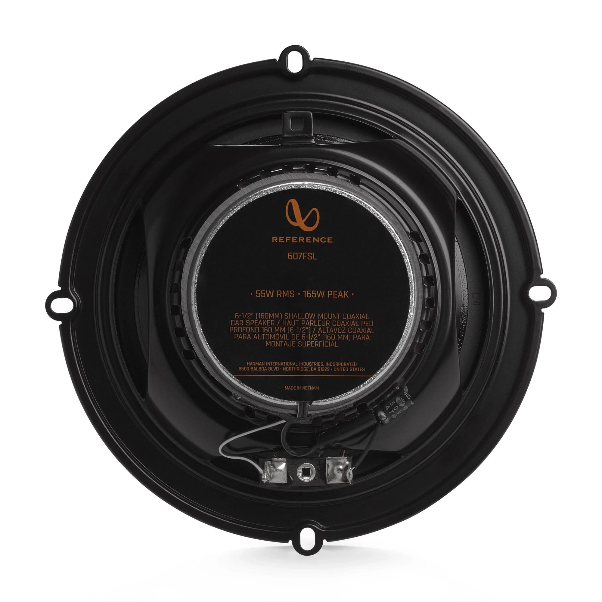 REFERENCE 607FSL  
55W RMS  
165W PEAK  
6-1/2" (160MM) SHALLOW-MOUNT COAXIAL CAR SPEAKER  
J HAUT-PARLEUR COAXIAL PEU PROFOND 60 MM (6-1/2")  
ALTAVOZ COAXIAL PARA AUTOMOVIL DE 6-1/2" 160 MM  
PARA MONTAJE SUPERFICIAL  
HARMAN INTERNATIONAL INDUSTRIES, INCORPORATED  
8500 BALBOA BLVD. - NORTHRIDGE, CA 91324 - UNITED STATES  
MADE IN VIETNAM