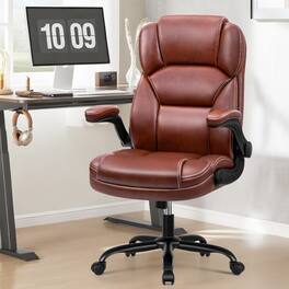 KERDOM - Ergonomic Office Chair with Flip-Up Arms, Swivel Computer Chair for Home Office & Gaming Chair, Adjustable Height, Tilt - Brown
