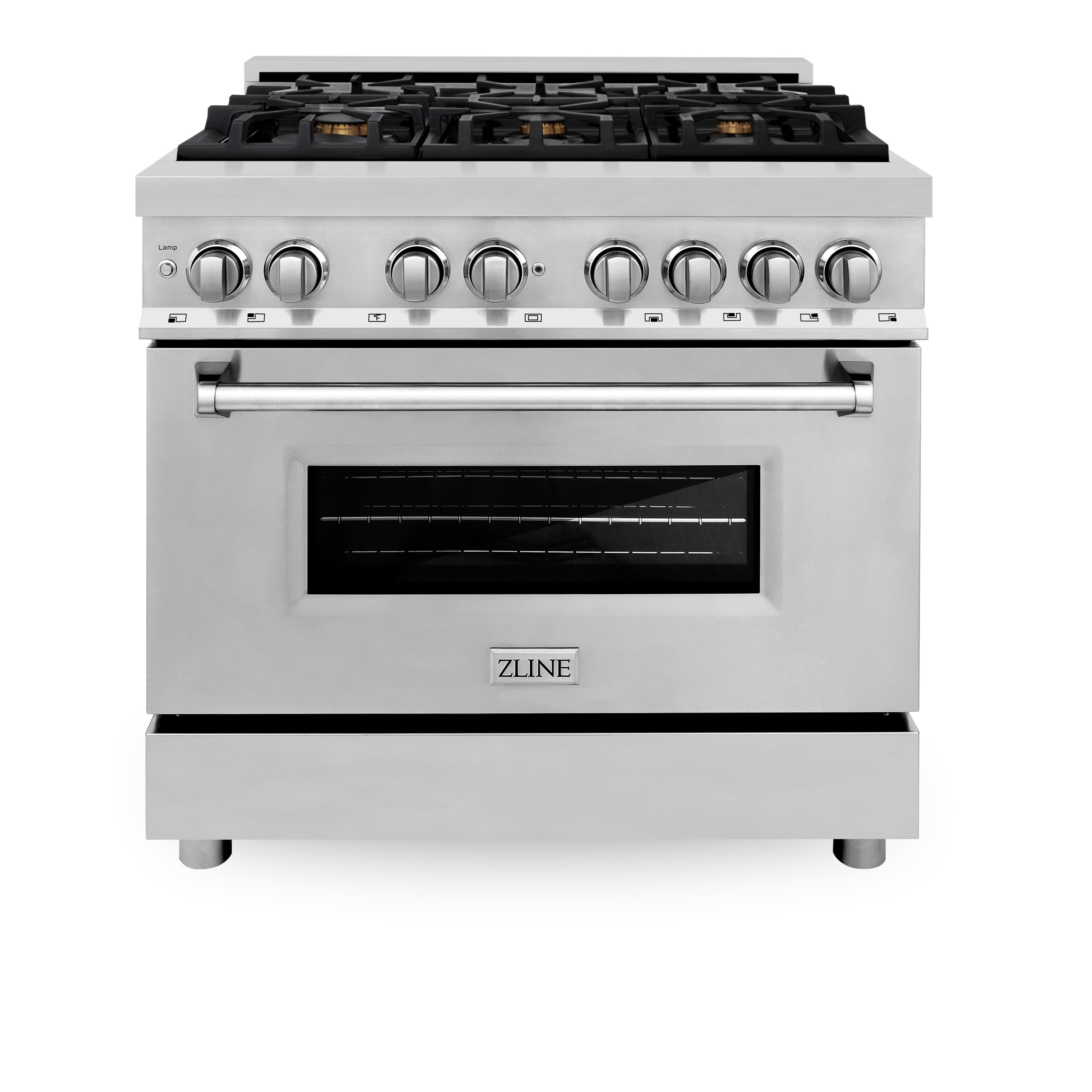 Front. ZLINE - 36" Legacy Dual Fuel Range w/ Gas Cooktop & Electric Oven w/ 6 Brass Burners (RA-BR-36) - Stainless Steel/Brass Burners.