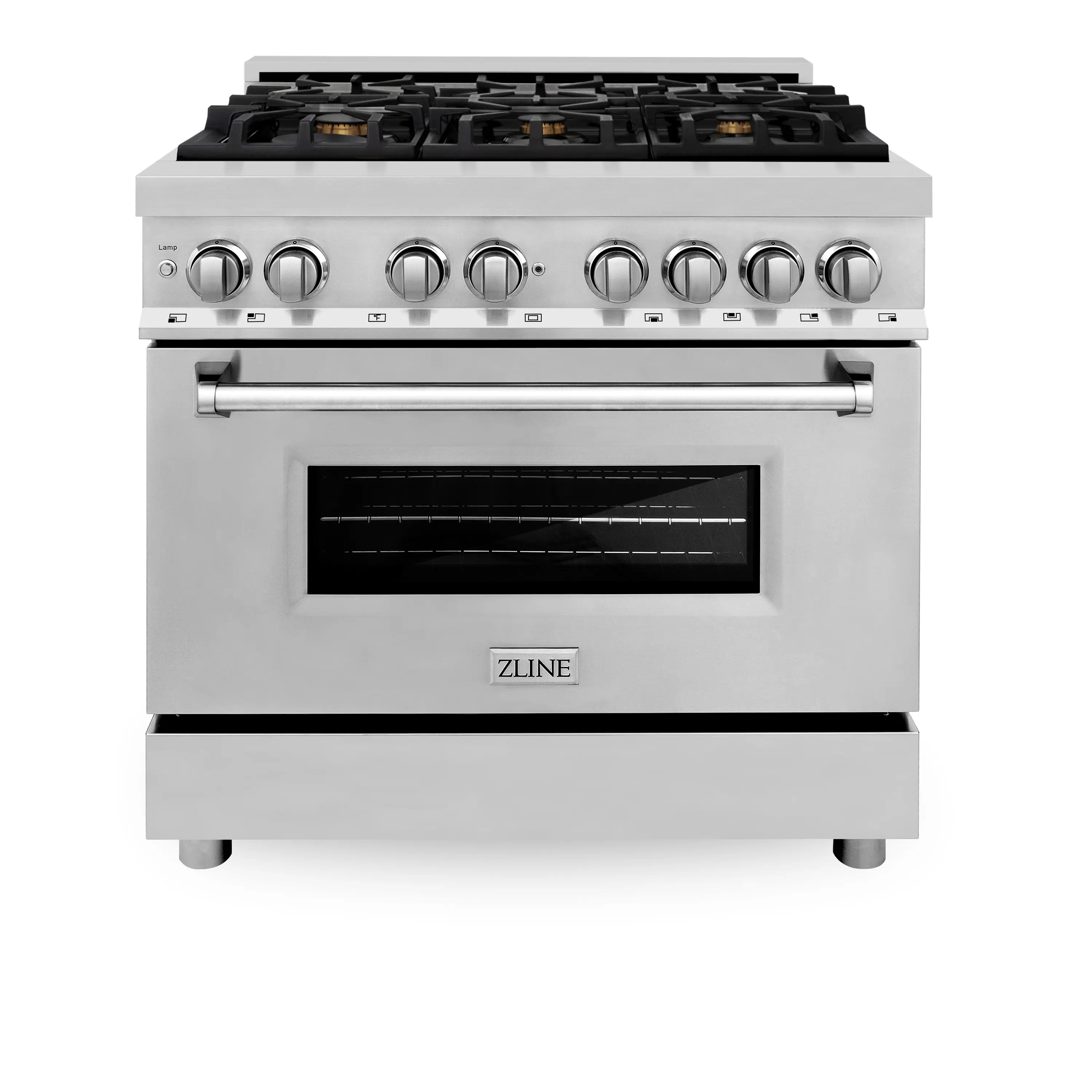 ZLINE - 36" Legacy Dual Fuel Range w/ Gas Cooktop & Electric Oven w/ 6 Brass Burners (RA-BR-36) - Stainless Steel/Brass Burners
