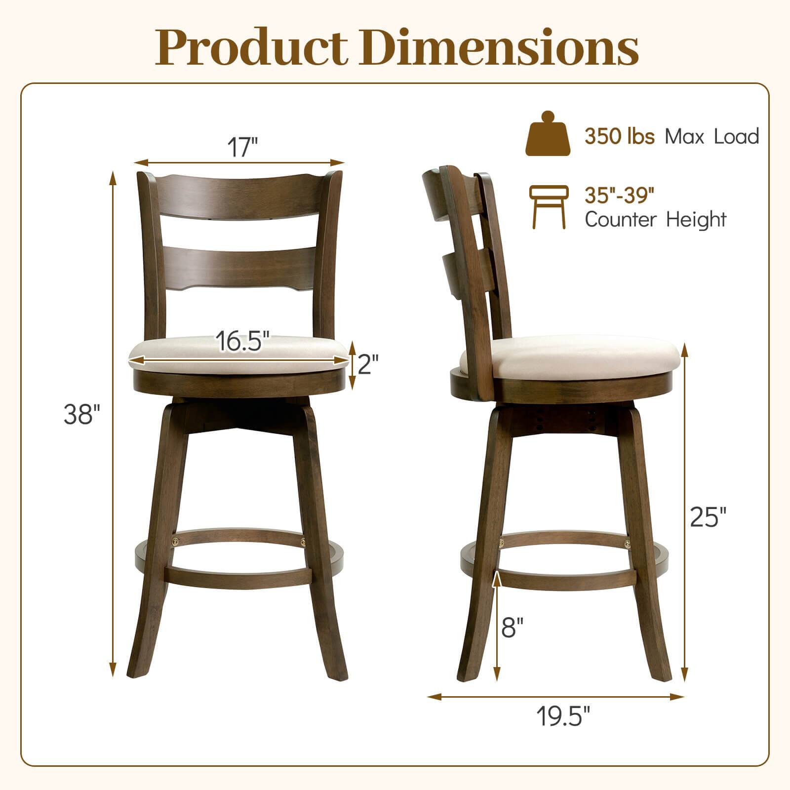 Product Dimensions:  
- 17"  
- 350 lbs Max Load  
- 35"-39" Counter Height  
- 16.5"  
- 2"  
- 38"  
- 25"  
- 8"  
- 19.5"