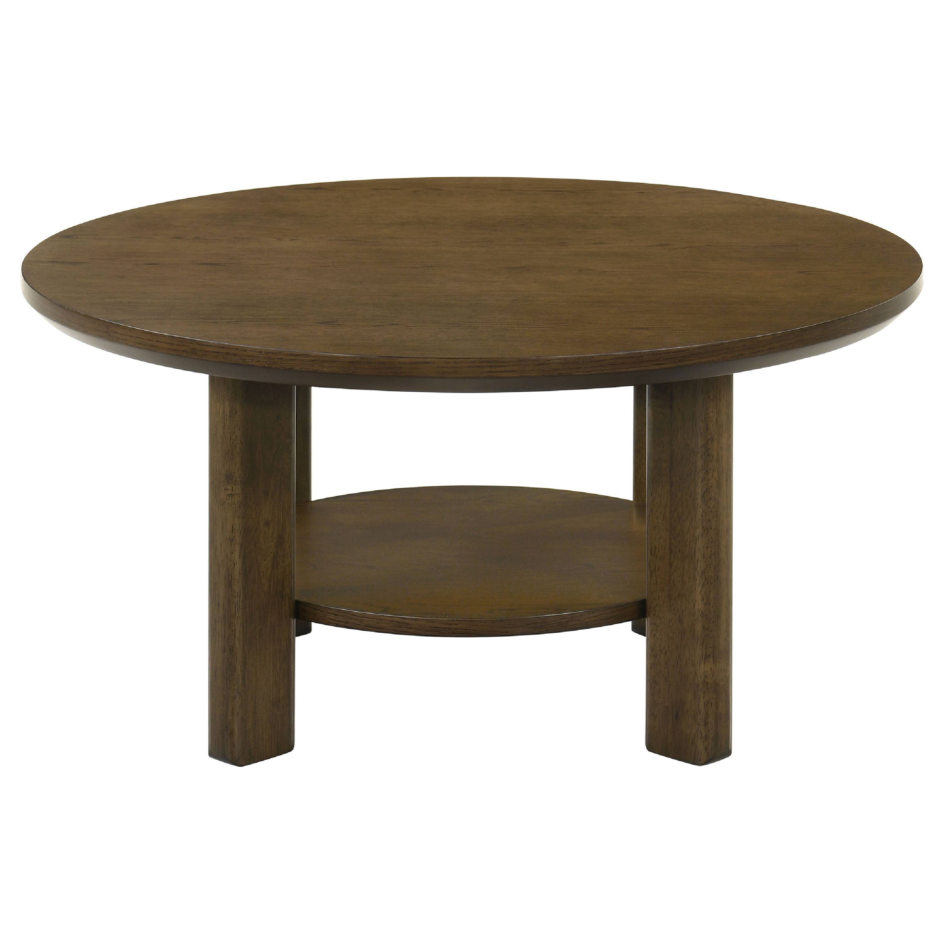 Angle. Manhattan Lane - Clera Round Side End Table with Open Shelf, Wood 36 Inch - Brown.