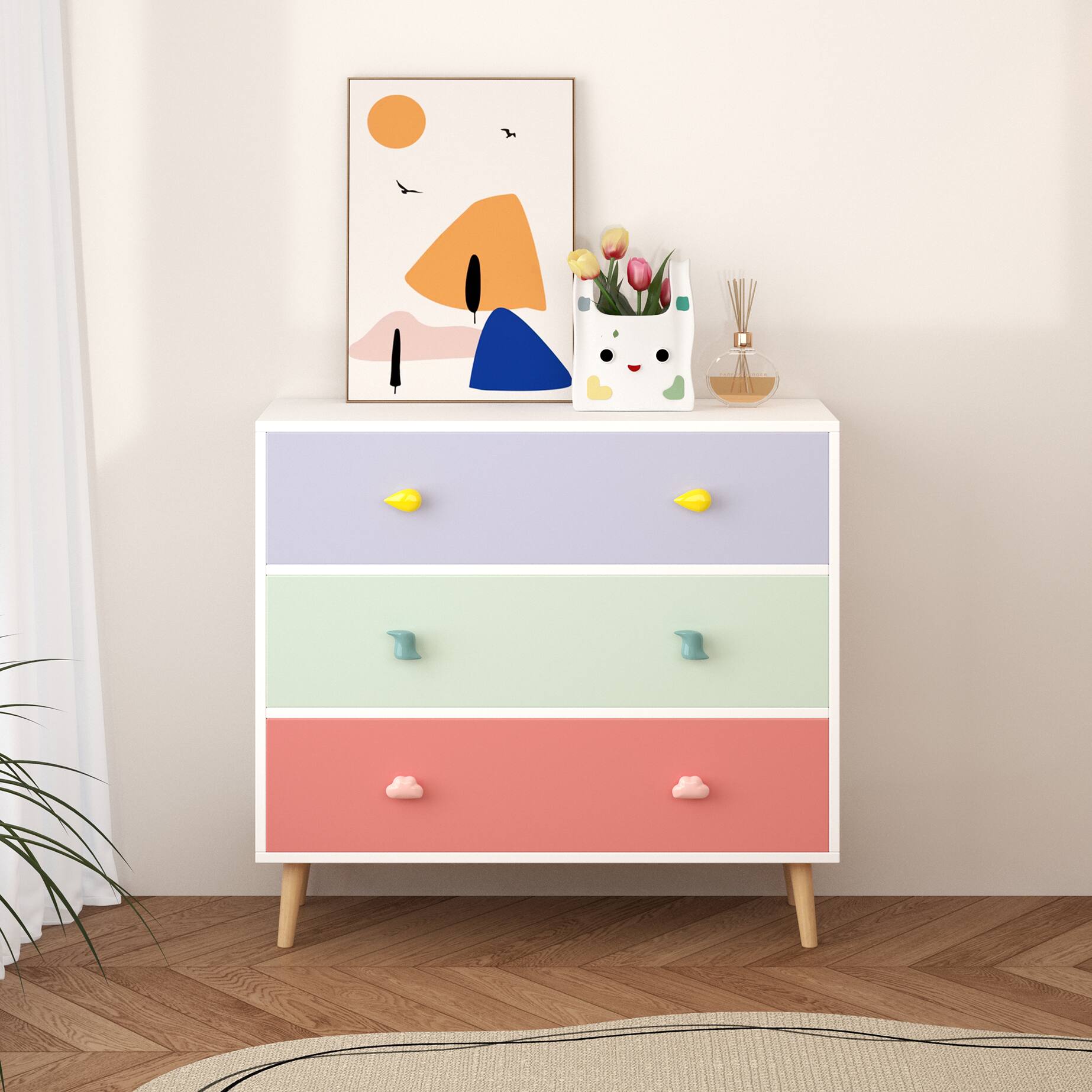Left. Z-Edge - Kids 3 Drawer Dresser, Baby Nightstand for Bedroom, Storage Cabinet for Toddler Child for Living Room, Toddler Room - Colorful.