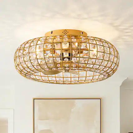 Front. Vaczon - Crystal Ceiling Fan with Light, 6-Speed Reversible with Timer, Quiet Dimmable DC Motor, Caged Ceiling Fan.