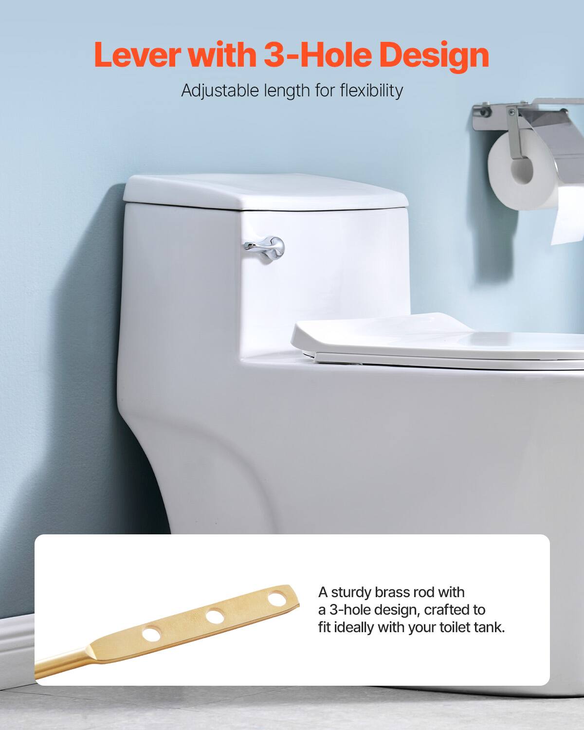 Lever with 3-Hole Design  
Adjustable length for flexibility  

A sturdy brass rod with a 3-hole design, crafted to fit ideally with your toilet tank.