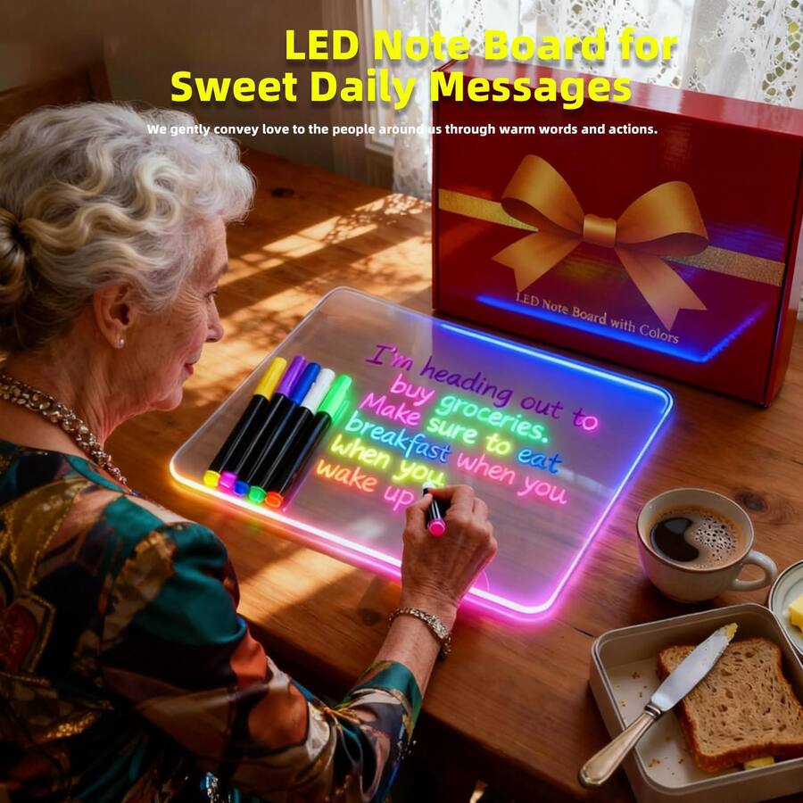 LED Note Board For Kids - 13.7x10 Inch Drawing Board With 7 Colors, 4 Light Modes, Dry Erase
