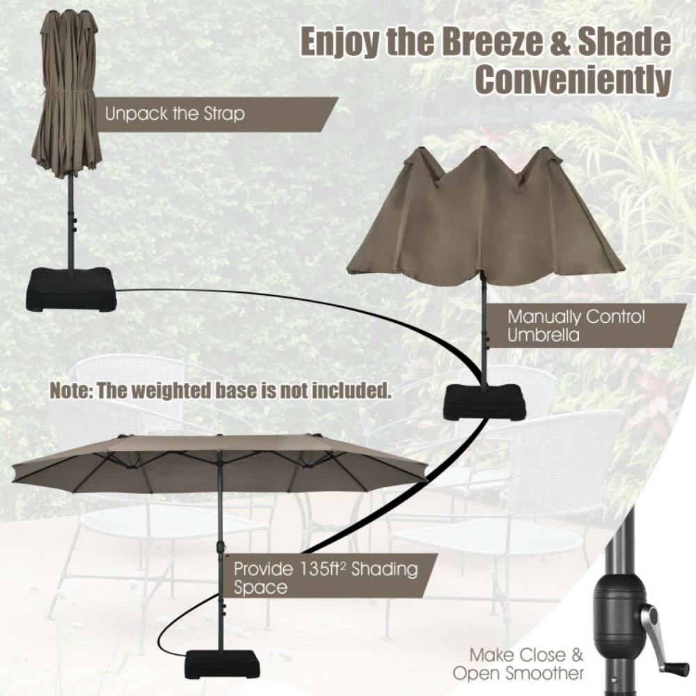 Enjoy the Breeze & Shade Conveniently

Unpack the Strap

Manually Control Umbrella

Provide 135ft² Shading Space

Make Close & Open Smoother

Note: The weighted base is not included.