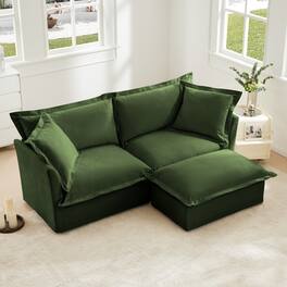 Anysun - L-Shape Chenille Sectional Sofa with Ottoman - Wide Deep Seat, Detachable Cover & Large Pillows - Green