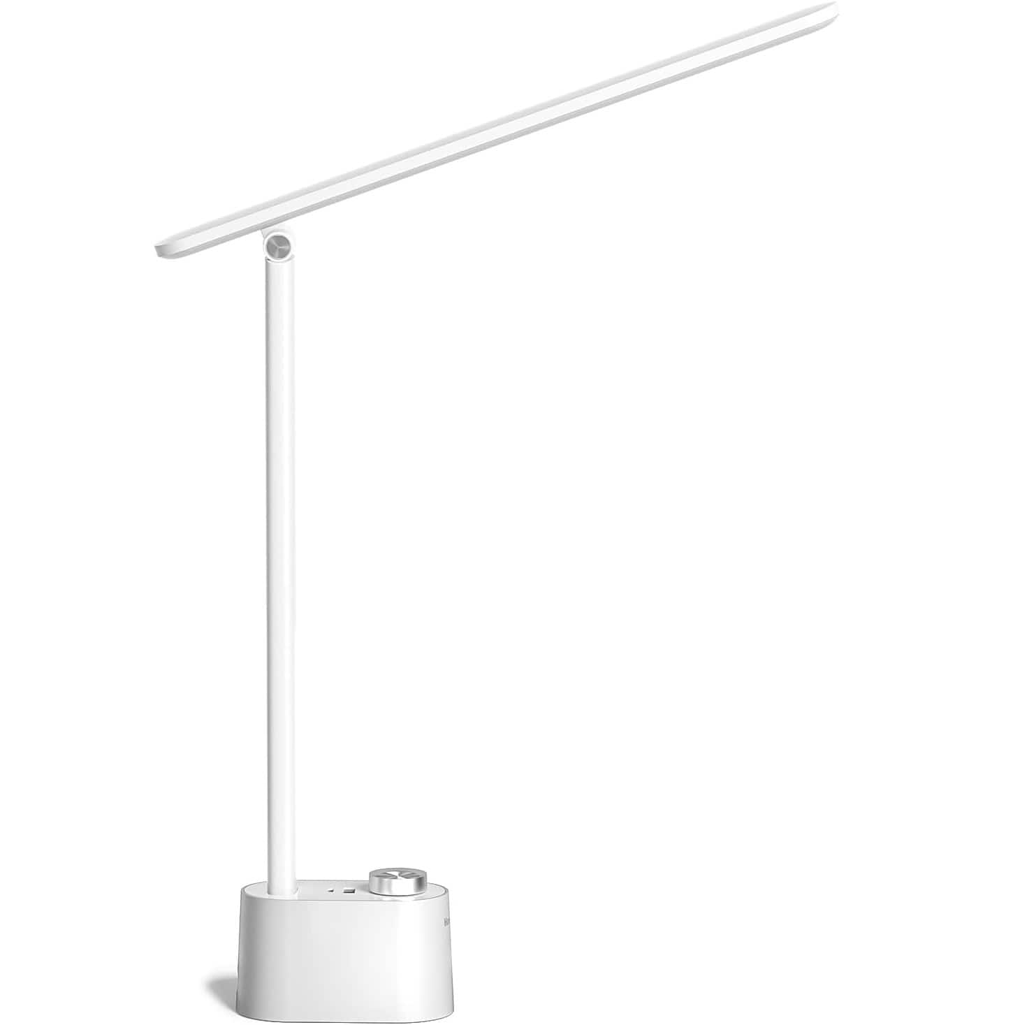 FINEAK - Eye-Caring LED Desk Lamp with Dual USB Charging & Foldable Design - White